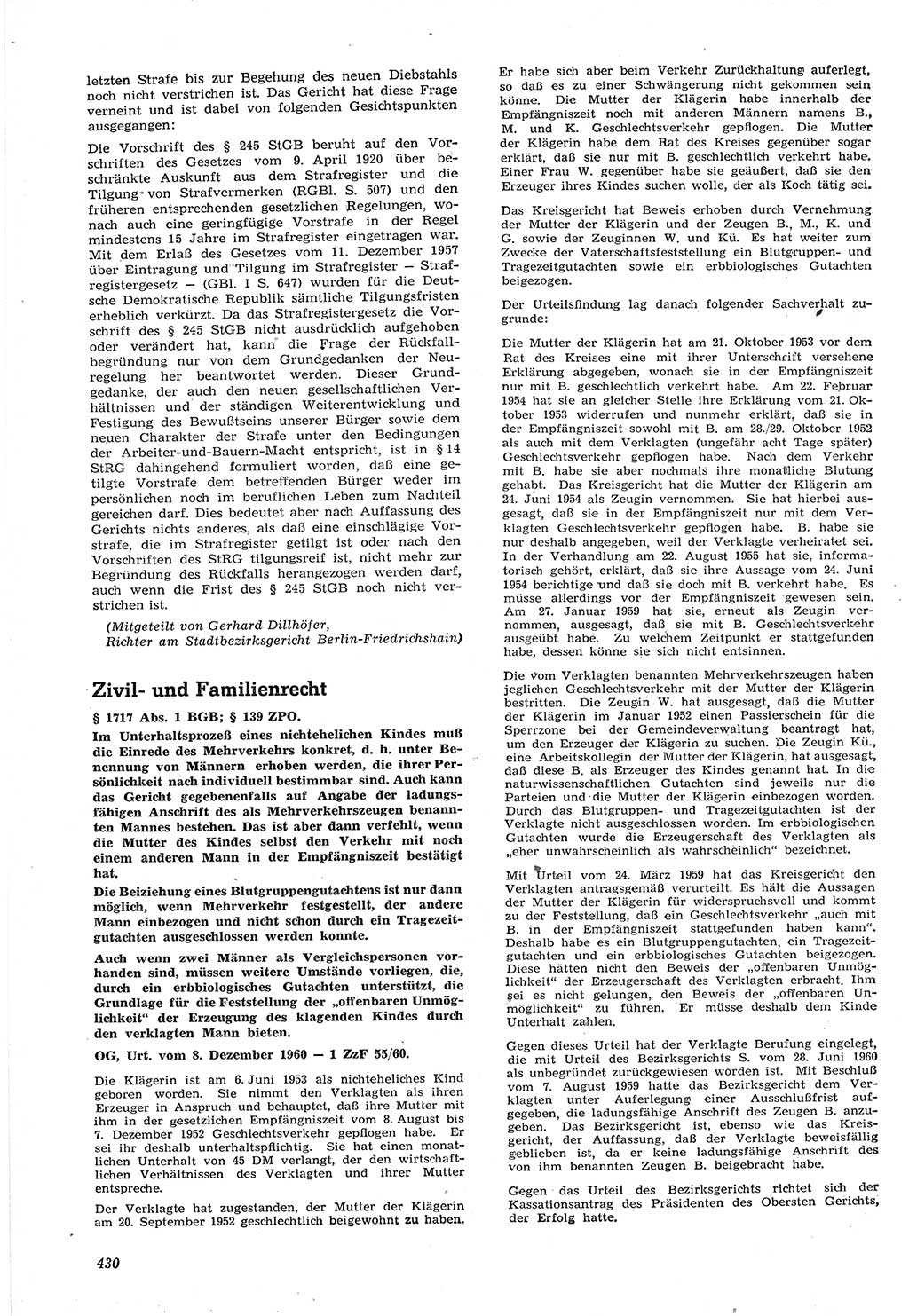 Neue Justiz (NJ), Zeitschrift für Recht und Rechtswissenschaft [Deutsche Demokratische Republik (DDR)], 15. Jahrgang 1961, Seite 430 (NJ DDR 1961, S. 430)