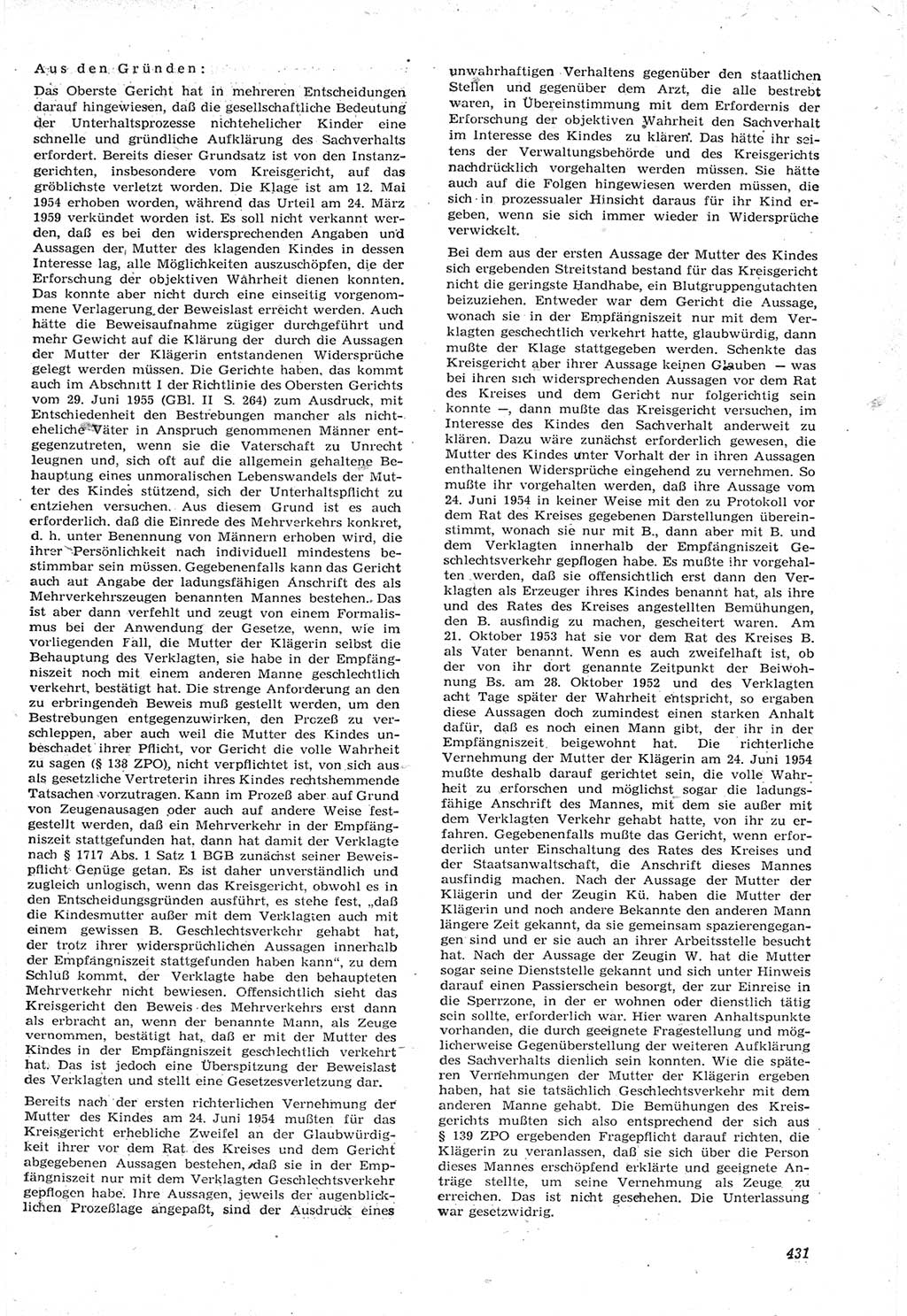 Neue Justiz (NJ), Zeitschrift für Recht und Rechtswissenschaft [Deutsche Demokratische Republik (DDR)], 15. Jahrgang 1961, Seite 431 (NJ DDR 1961, S. 431)