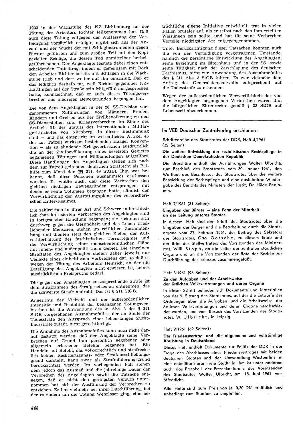 Neue Justiz (NJ), Zeitschrift für Recht und Rechtswissenschaft [Deutsche Demokratische Republik (DDR)], 15. Jahrgang 1961, Seite 448 (NJ DDR 1961, S. 448)