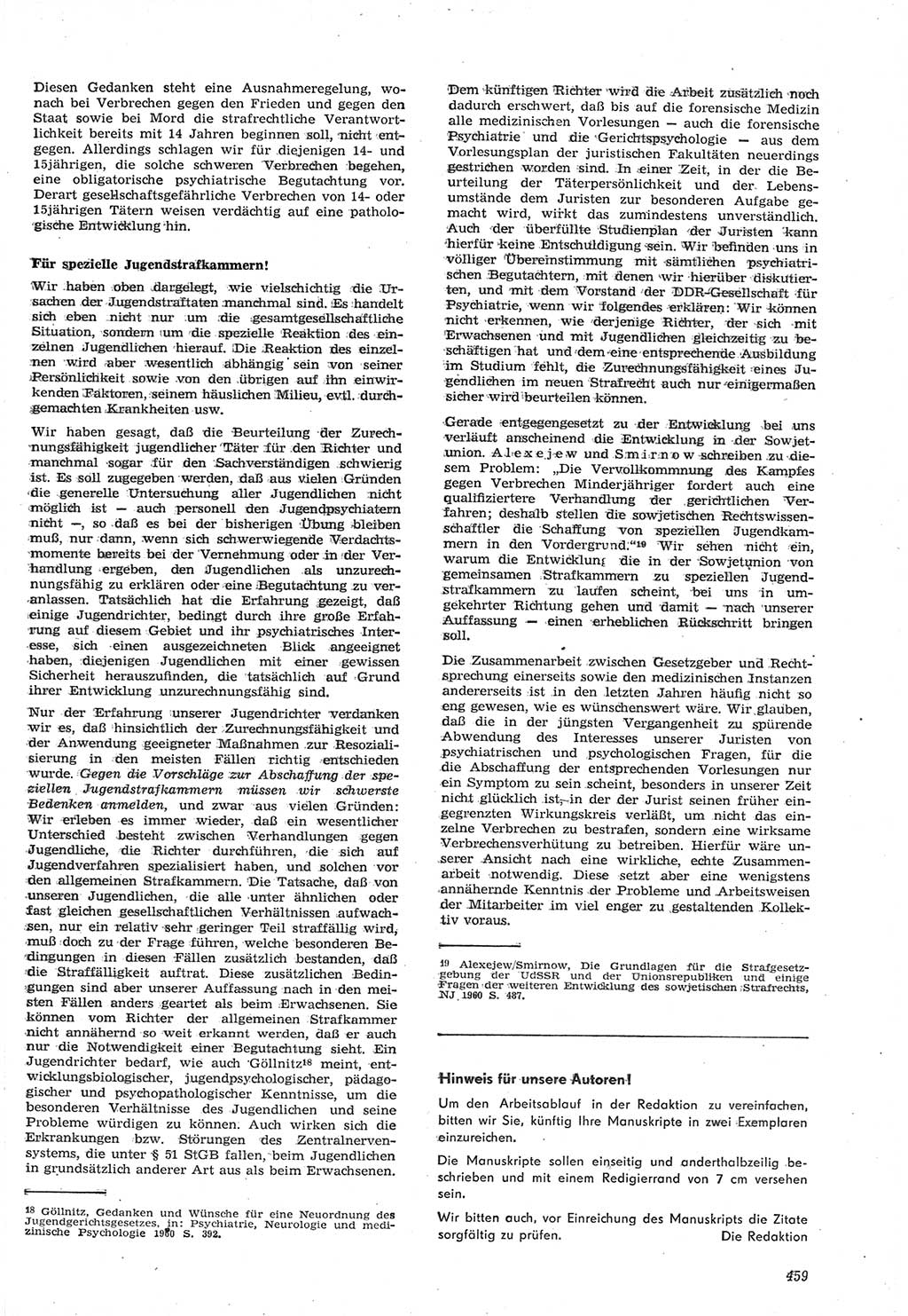 Neue Justiz (NJ), Zeitschrift für Recht und Rechtswissenschaft [Deutsche Demokratische Republik (DDR)], 15. Jahrgang 1961, Seite 459 (NJ DDR 1961, S. 459)