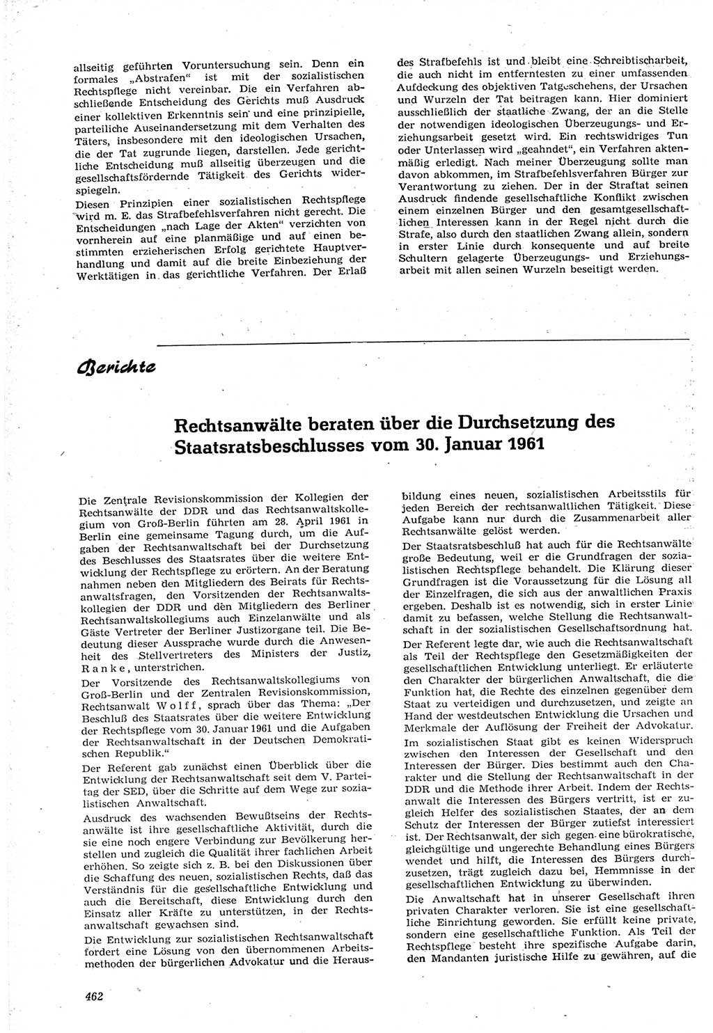 Neue Justiz (NJ), Zeitschrift für Recht und Rechtswissenschaft [Deutsche Demokratische Republik (DDR)], 15. Jahrgang 1961, Seite 462 (NJ DDR 1961, S. 462)