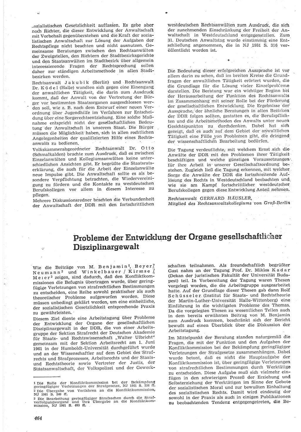 Neue Justiz (NJ), Zeitschrift für Recht und Rechtswissenschaft [Deutsche Demokratische Republik (DDR)], 15. Jahrgang 1961, Seite 464 (NJ DDR 1961, S. 464)