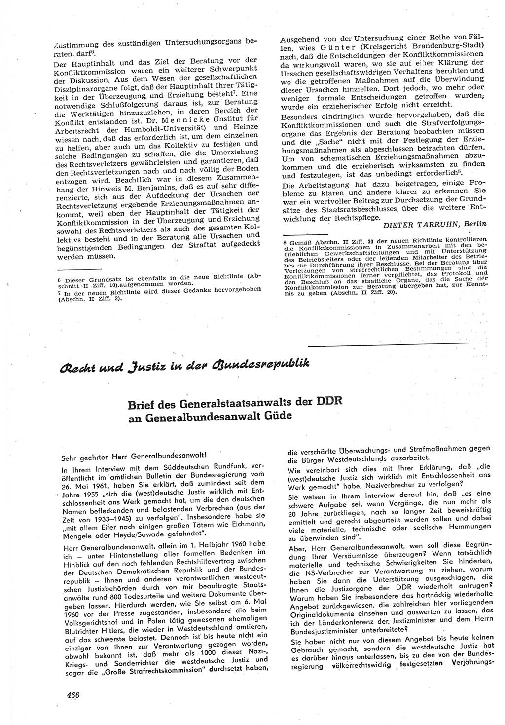 Neue Justiz (NJ), Zeitschrift für Recht und Rechtswissenschaft [Deutsche Demokratische Republik (DDR)], 15. Jahrgang 1961, Seite 466 (NJ DDR 1961, S. 466)