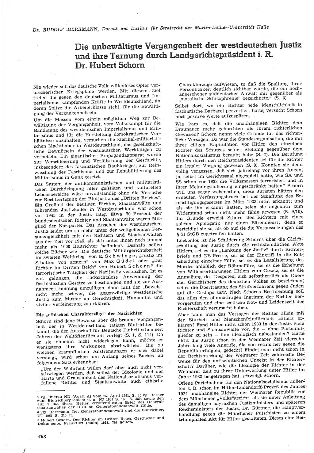 Neue Justiz (NJ), Zeitschrift für Recht und Rechtswissenschaft [Deutsche Demokratische Republik (DDR)], 15. Jahrgang 1961, Seite 468 (NJ DDR 1961, S. 468)