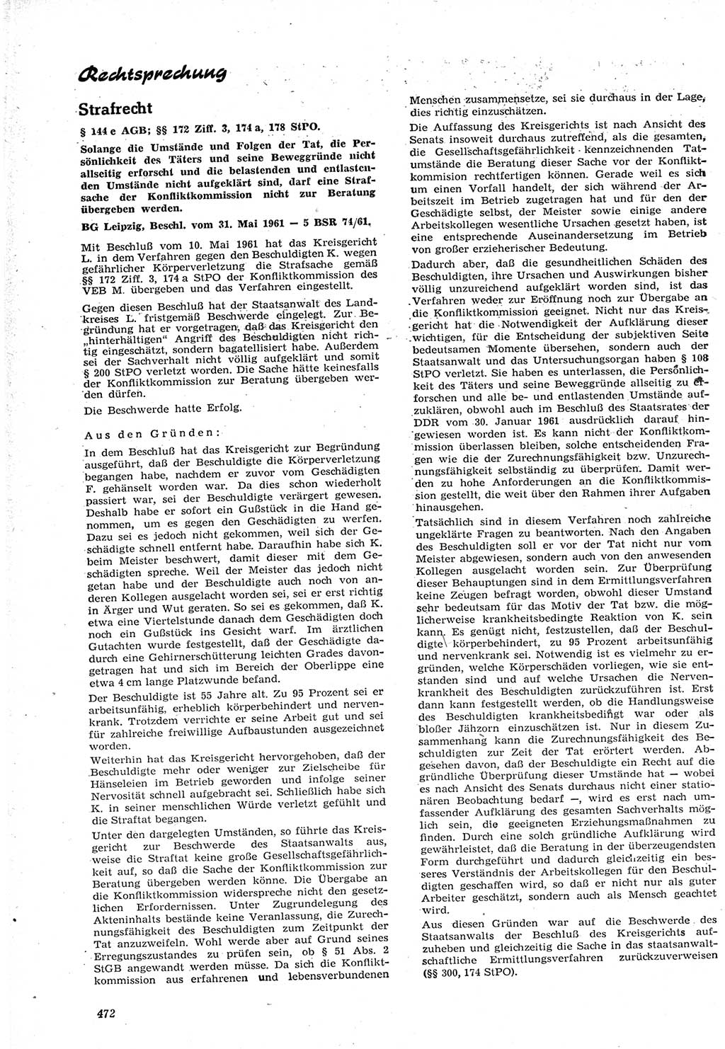 Neue Justiz (NJ), Zeitschrift für Recht und Rechtswissenschaft [Deutsche Demokratische Republik (DDR)], 15. Jahrgang 1961, Seite 472 (NJ DDR 1961, S. 472)