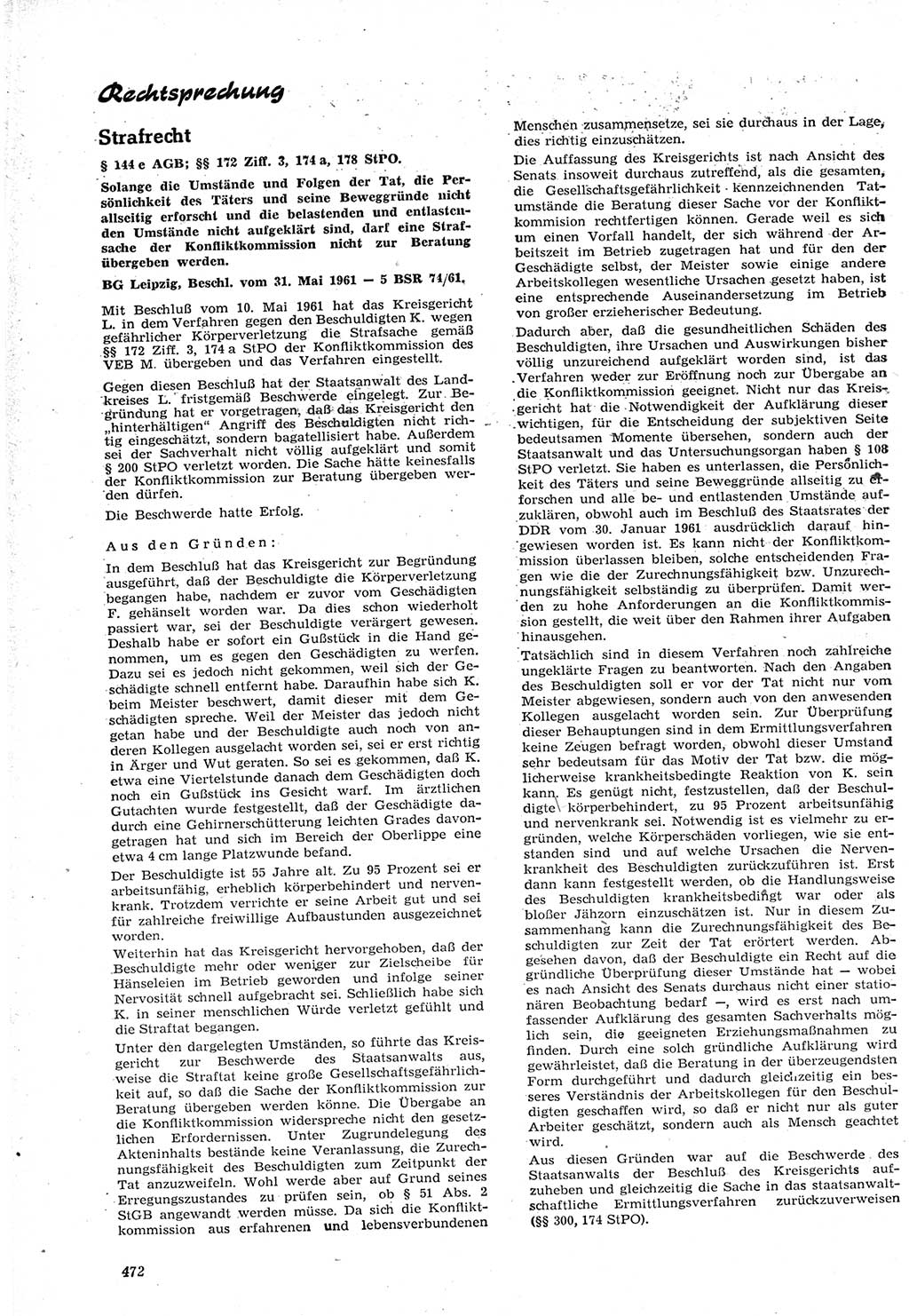 Neue Justiz (NJ), Zeitschrift für Recht und Rechtswissenschaft [Deutsche Demokratische Republik (DDR)], 15. Jahrgang 1961, Seite 472 (NJ DDR 1961, S. 472)