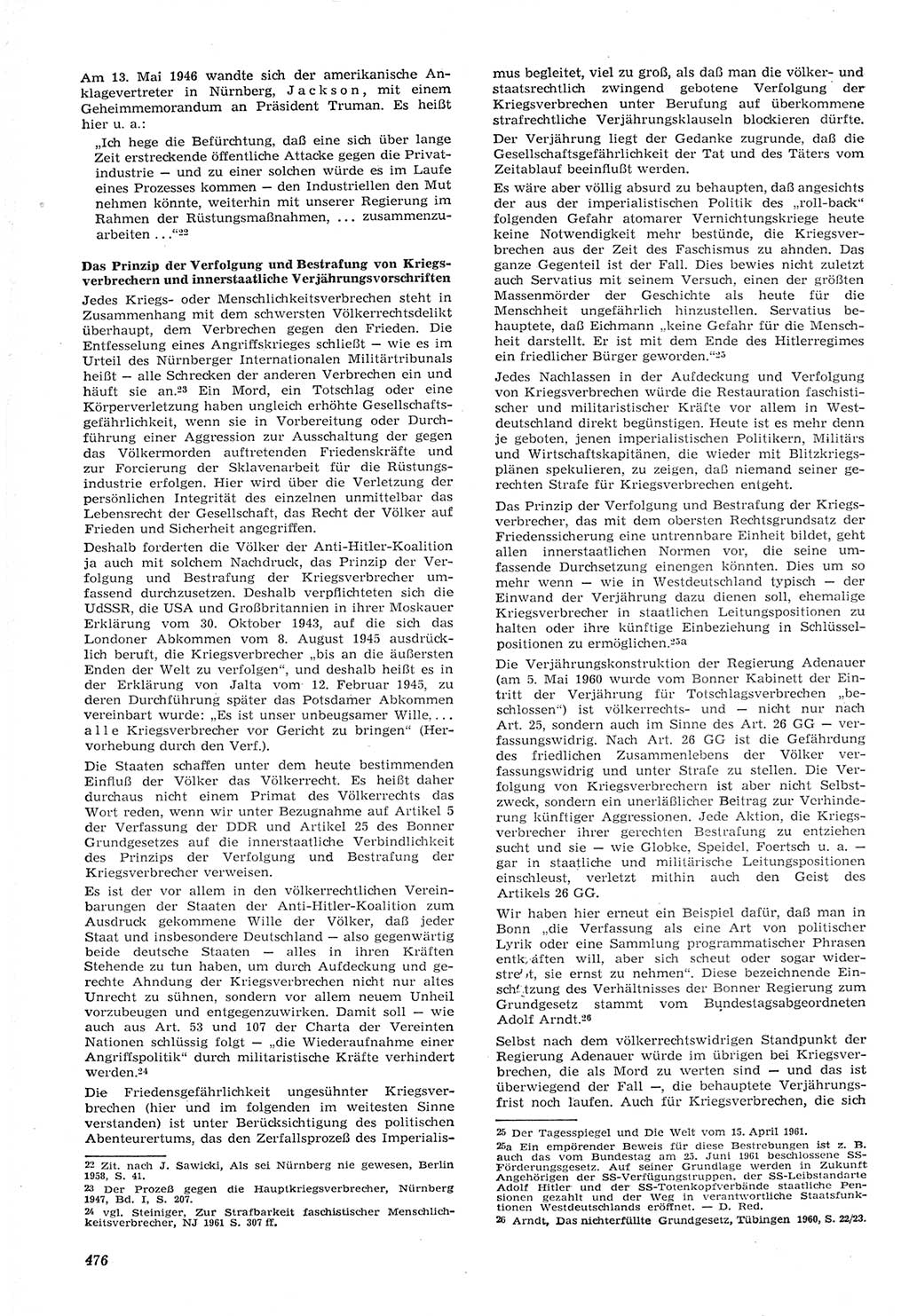 Neue Justiz (NJ), Zeitschrift für Recht und Rechtswissenschaft [Deutsche Demokratische Republik (DDR)], 15. Jahrgang 1961, Seite 476 (NJ DDR 1961, S. 476)