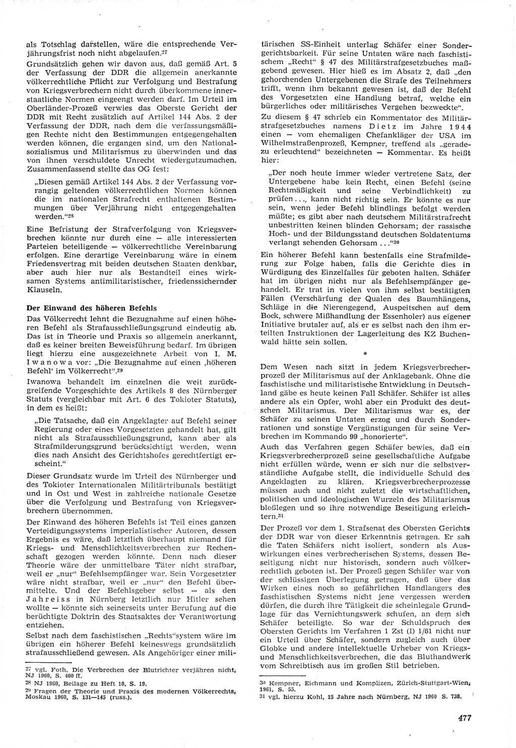 Neue Justiz (NJ), Zeitschrift für Recht und Rechtswissenschaft [Deutsche Demokratische Republik (DDR)], 15. Jahrgang 1961, Seite 477 (NJ DDR 1961, S. 477)
