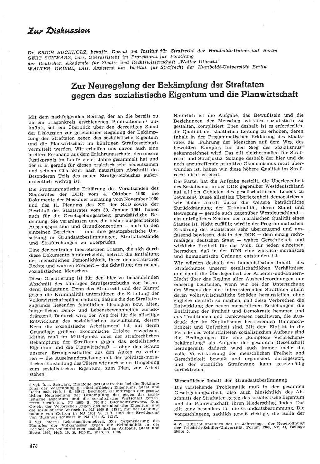 Neue Justiz (NJ), Zeitschrift für Recht und Rechtswissenschaft [Deutsche Demokratische Republik (DDR)], 15. Jahrgang 1961, Seite 478 (NJ DDR 1961, S. 478)