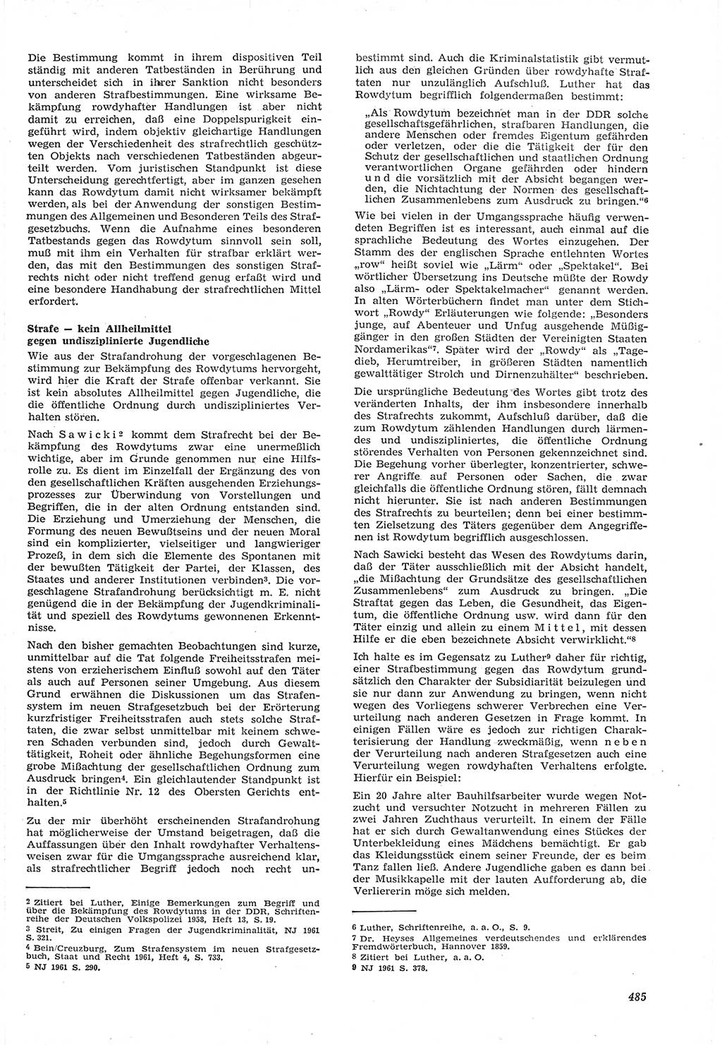 Neue Justiz (NJ), Zeitschrift für Recht und Rechtswissenschaft [Deutsche Demokratische Republik (DDR)], 15. Jahrgang 1961, Seite 485 (NJ DDR 1961, S. 485)