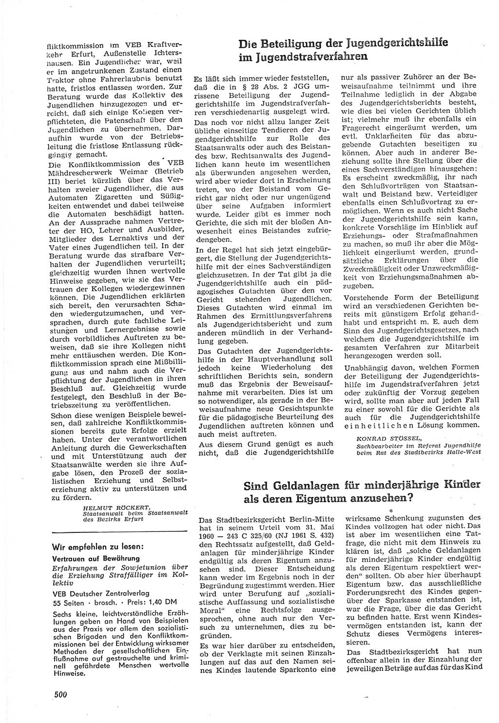 Neue Justiz (NJ), Zeitschrift für Recht und Rechtswissenschaft [Deutsche Demokratische Republik (DDR)], 15. Jahrgang 1961, Seite 500 (NJ DDR 1961, S. 500)