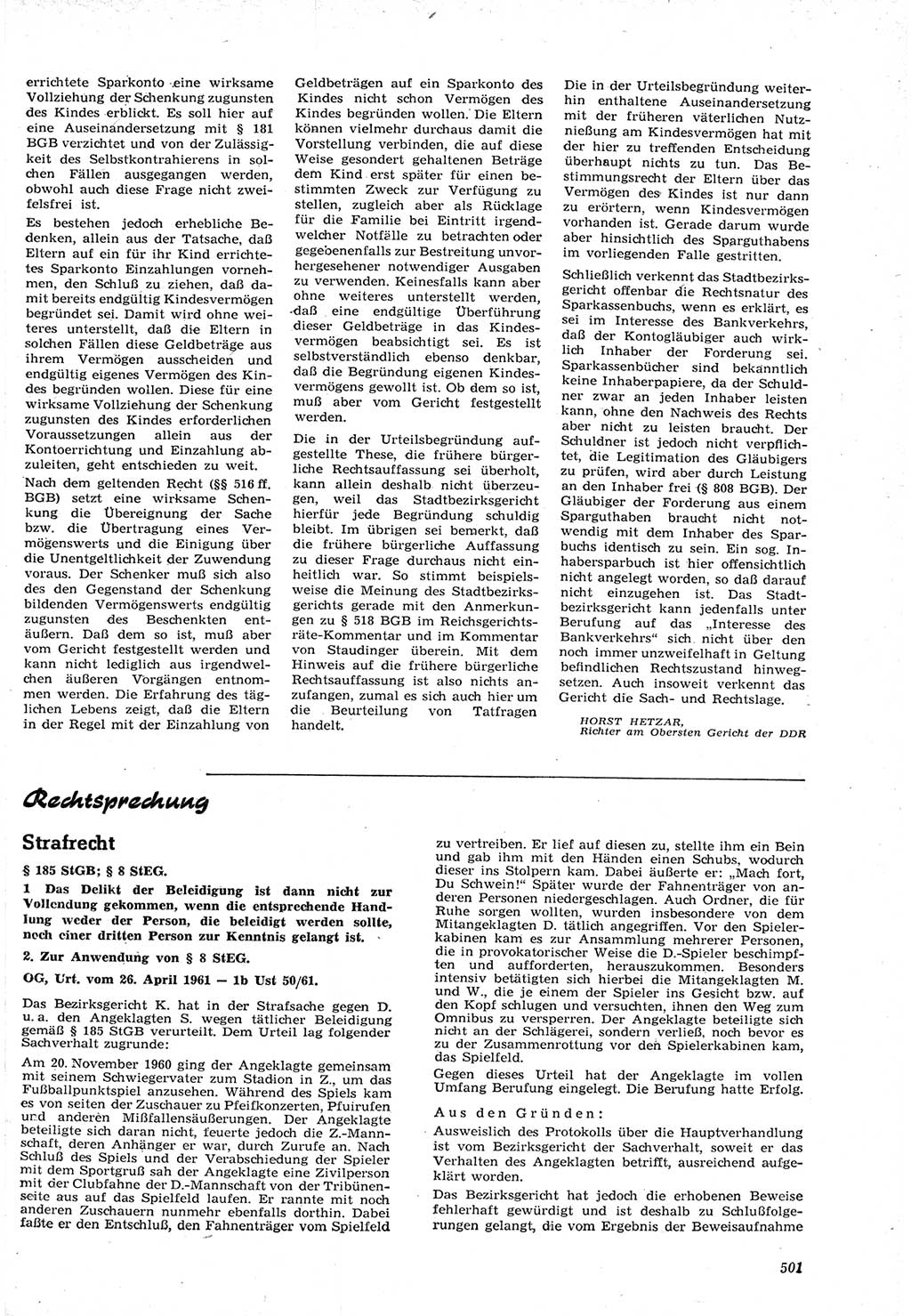 Neue Justiz (NJ), Zeitschrift für Recht und Rechtswissenschaft [Deutsche Demokratische Republik (DDR)], 15. Jahrgang 1961, Seite 501 (NJ DDR 1961, S. 501)
