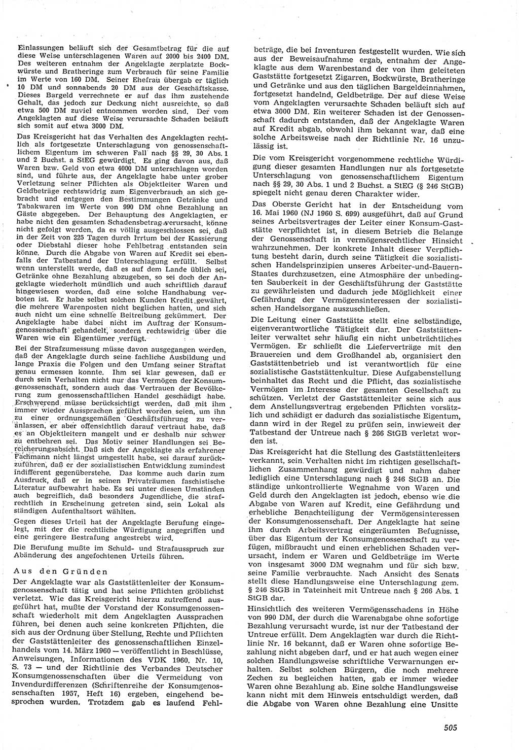 Neue Justiz (NJ), Zeitschrift für Recht und Rechtswissenschaft [Deutsche Demokratische Republik (DDR)], 15. Jahrgang 1961, Seite 505 (NJ DDR 1961, S. 505)
