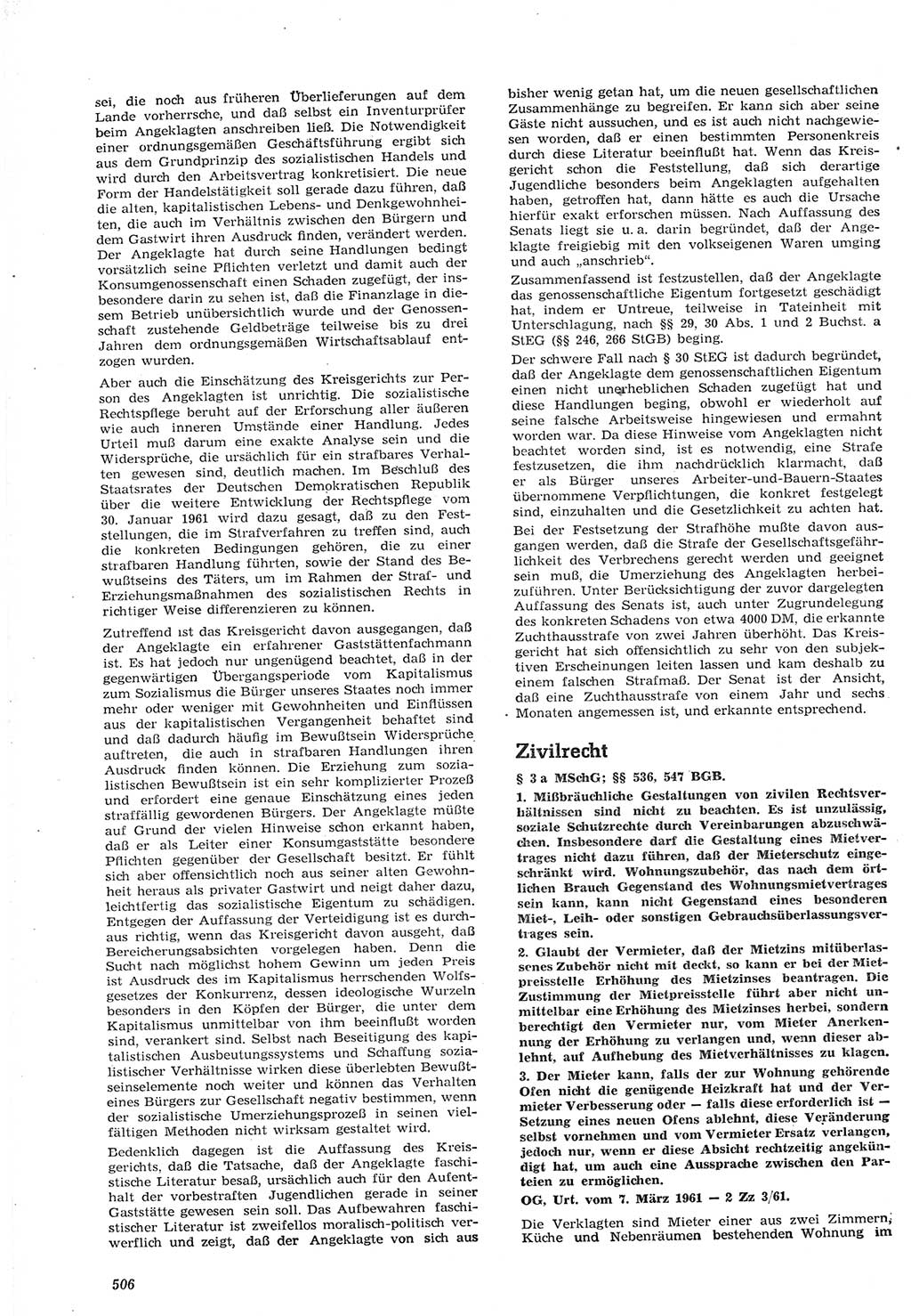 Neue Justiz (NJ), Zeitschrift für Recht und Rechtswissenschaft [Deutsche Demokratische Republik (DDR)], 15. Jahrgang 1961, Seite 506 (NJ DDR 1961, S. 506)