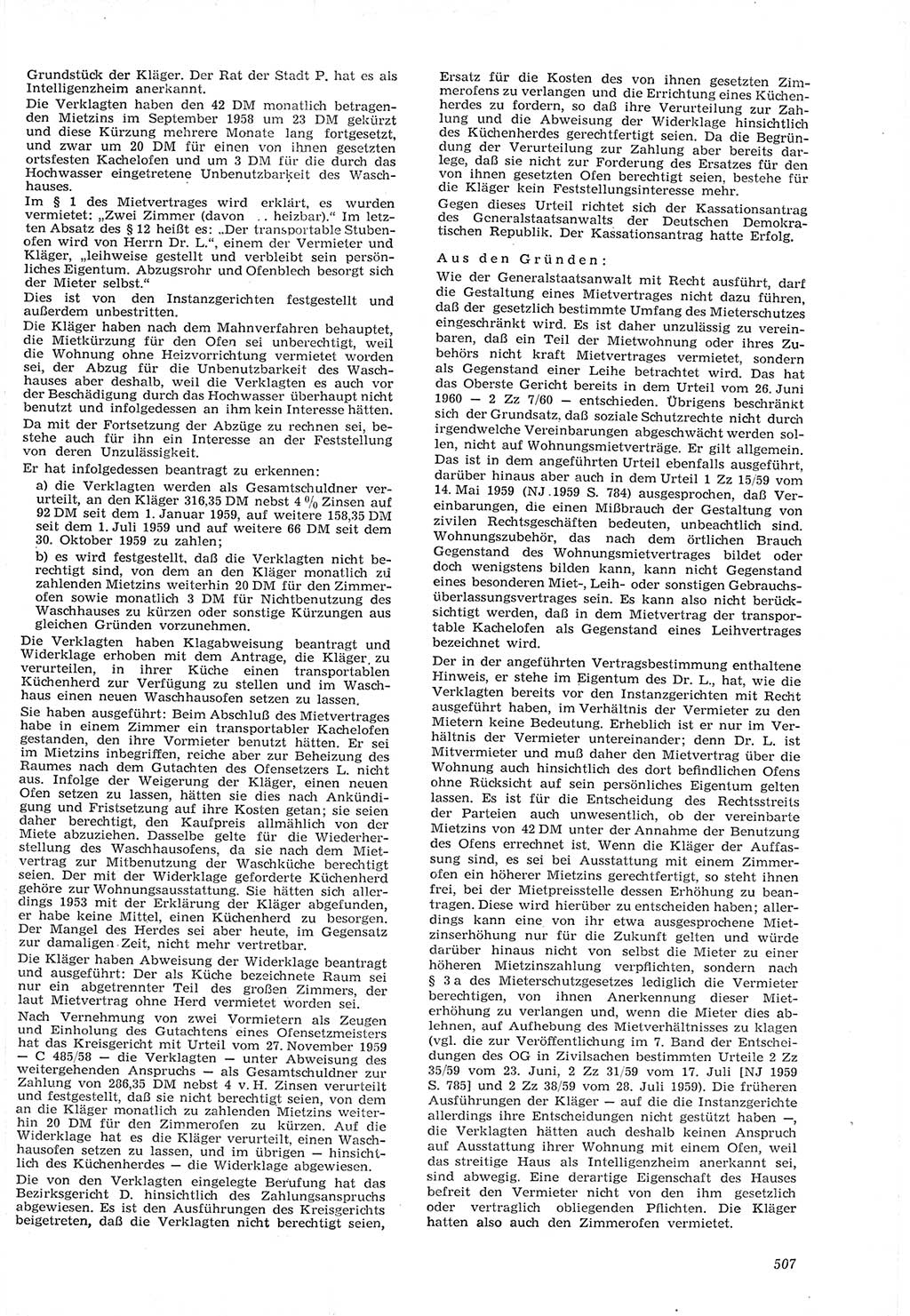 Neue Justiz (NJ), Zeitschrift für Recht und Rechtswissenschaft [Deutsche Demokratische Republik (DDR)], 15. Jahrgang 1961, Seite 507 (NJ DDR 1961, S. 507)