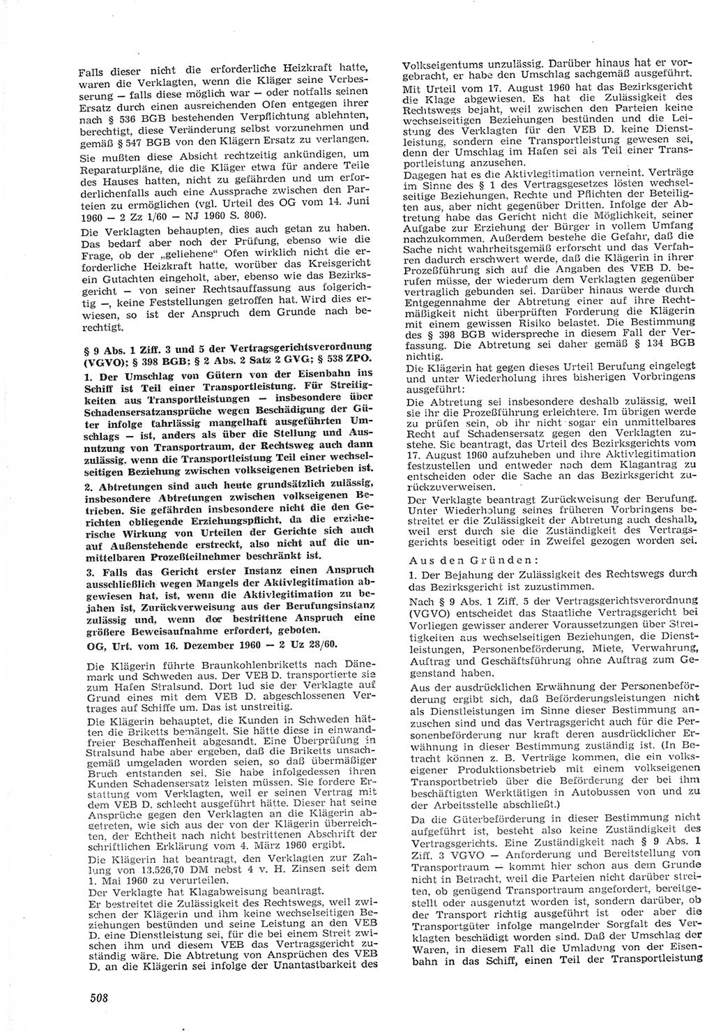 Neue Justiz (NJ), Zeitschrift für Recht und Rechtswissenschaft [Deutsche Demokratische Republik (DDR)], 15. Jahrgang 1961, Seite 508 (NJ DDR 1961, S. 508)