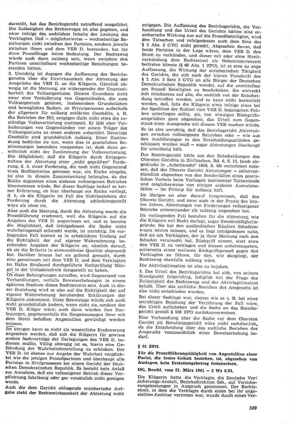 Neue Justiz (NJ), Zeitschrift für Recht und Rechtswissenschaft [Deutsche Demokratische Republik (DDR)], 15. Jahrgang 1961, Seite 509 (NJ DDR 1961, S. 509)