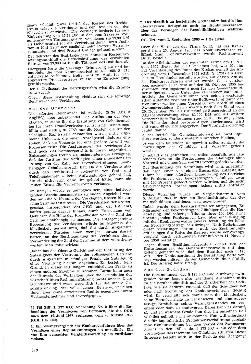 Neue Justiz (NJ), Zeitschrift für Recht und Rechtswissenschaft [Deutsche Demokratische Republik (DDR)], 15. Jahrgang 1961, Seite 510 (NJ DDR 1961, S. 510)