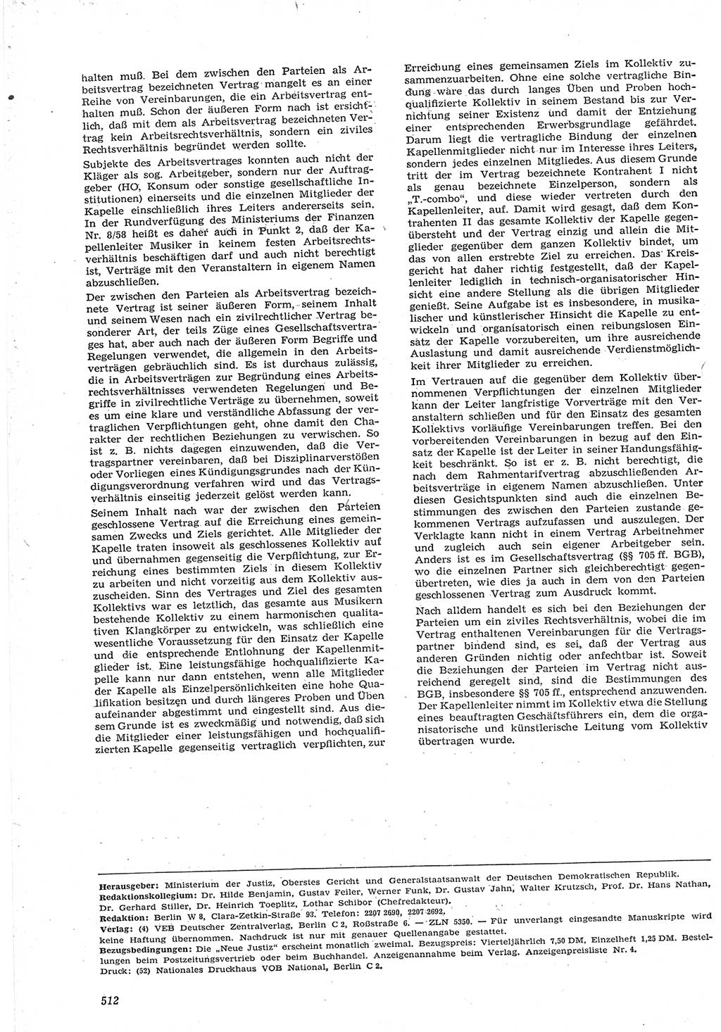 Neue Justiz (NJ), Zeitschrift für Recht und Rechtswissenschaft [Deutsche Demokratische Republik (DDR)], 15. Jahrgang 1961, Seite 512 (NJ DDR 1961, S. 512)