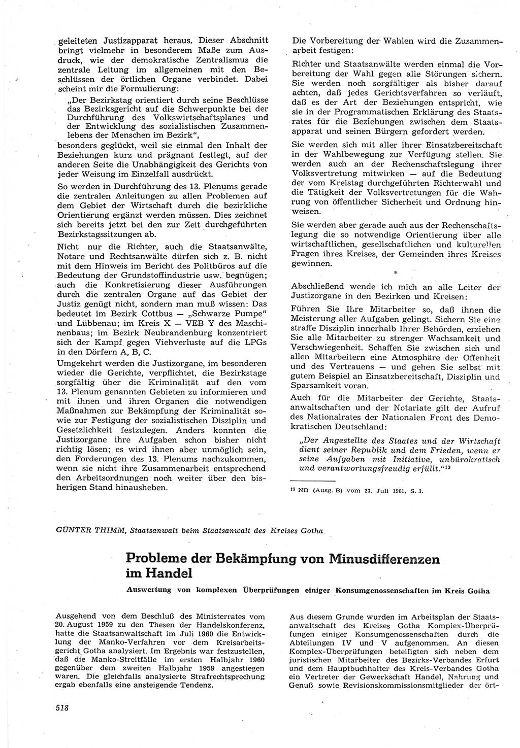Neue Justiz (NJ), Zeitschrift für Recht und Rechtswissenschaft [Deutsche Demokratische Republik (DDR)], 15. Jahrgang 1961, Seite 518 (NJ DDR 1961, S. 518)