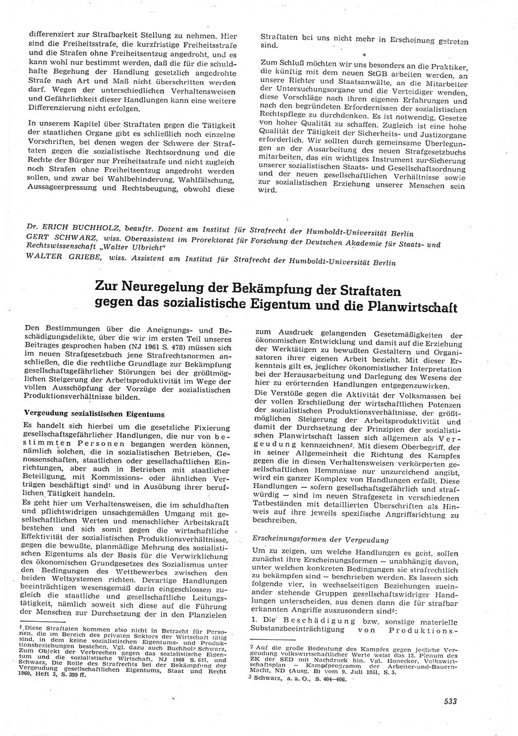Neue Justiz (NJ), Zeitschrift für Recht und Rechtswissenschaft [Deutsche Demokratische Republik (DDR)], 15. Jahrgang 1961, Seite 533 (NJ DDR 1961, S. 533)