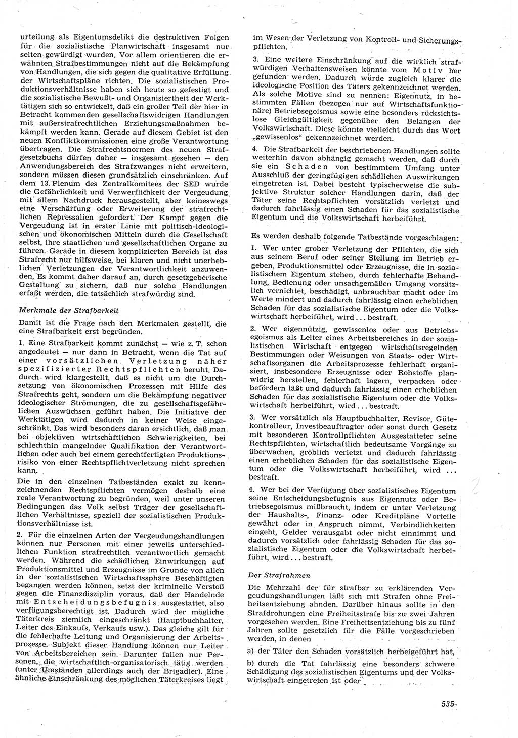 Neue Justiz (NJ), Zeitschrift für Recht und Rechtswissenschaft [Deutsche Demokratische Republik (DDR)], 15. Jahrgang 1961, Seite 535 (NJ DDR 1961, S. 535)