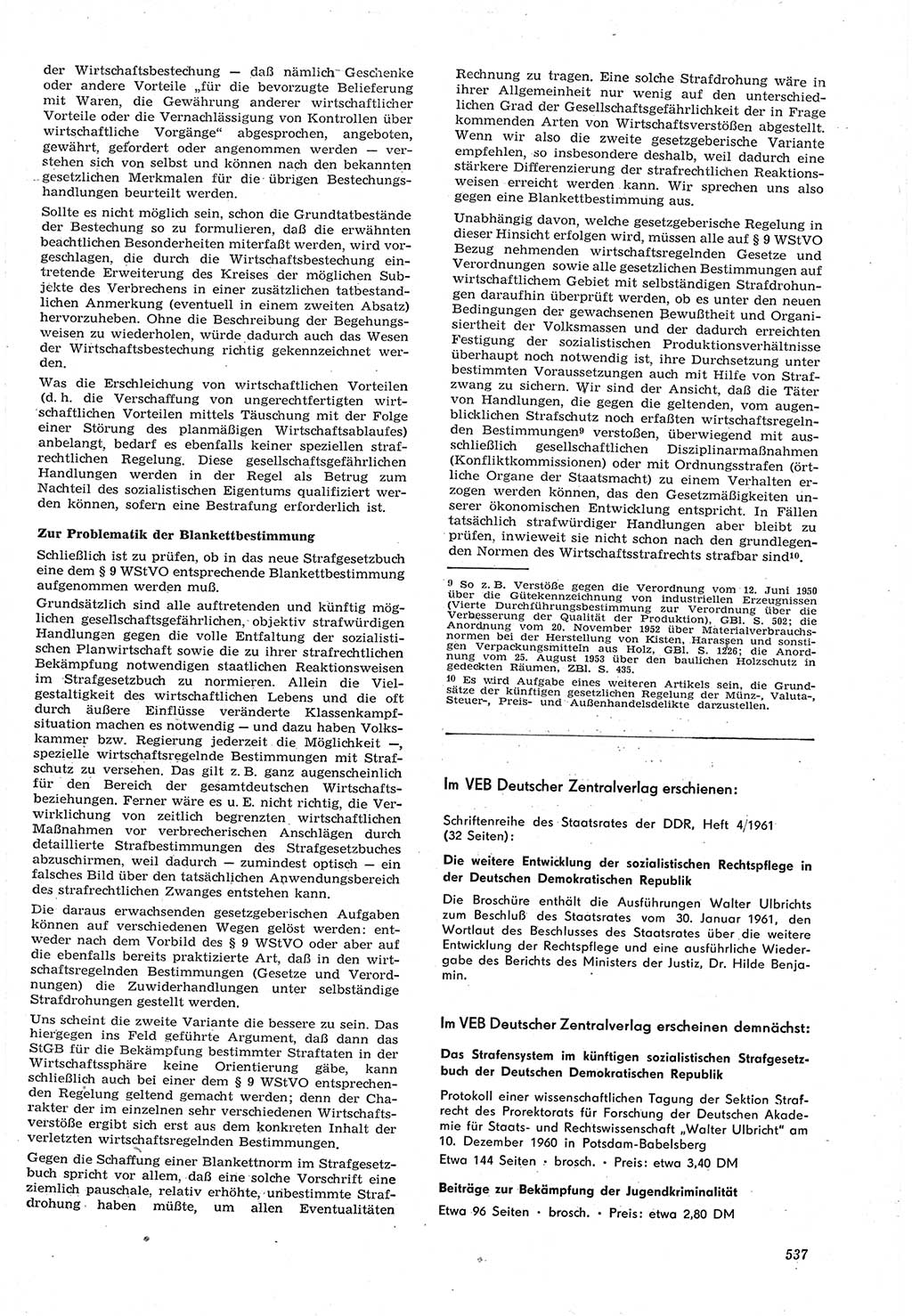 Neue Justiz (NJ), Zeitschrift für Recht und Rechtswissenschaft [Deutsche Demokratische Republik (DDR)], 15. Jahrgang 1961, Seite 537 (NJ DDR 1961, S. 537)
