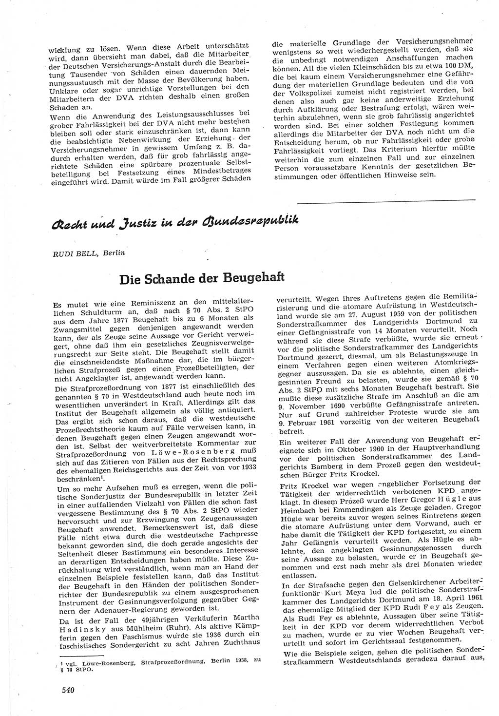 Neue Justiz (NJ), Zeitschrift für Recht und Rechtswissenschaft [Deutsche Demokratische Republik (DDR)], 15. Jahrgang 1961, Seite 540 (NJ DDR 1961, S. 540)