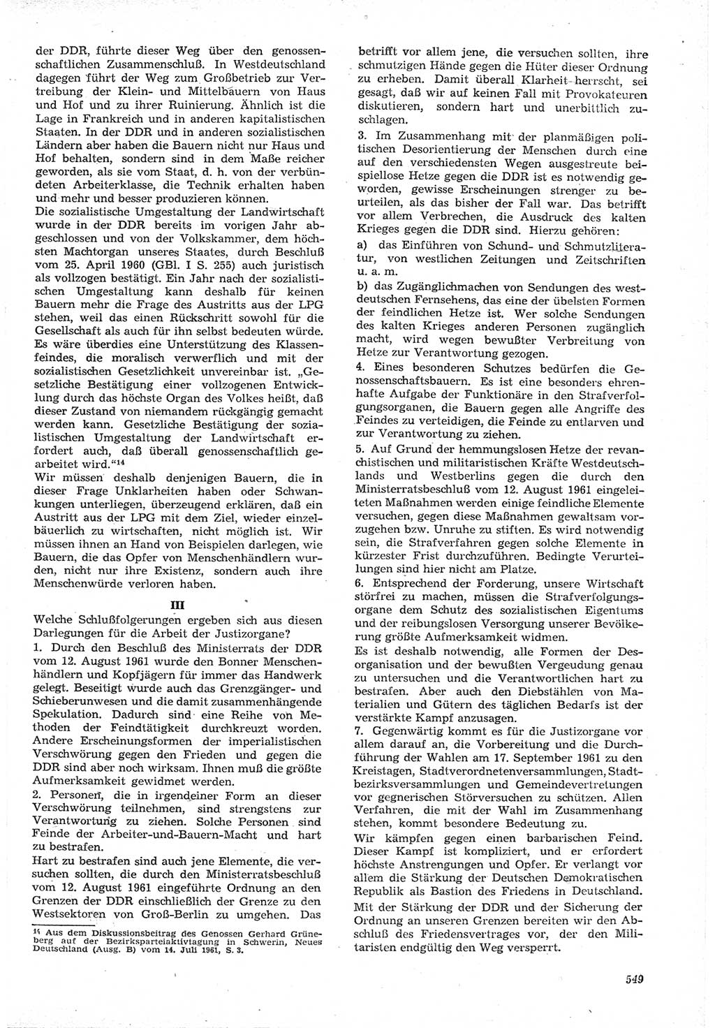 Neue Justiz (NJ), Zeitschrift für Recht und Rechtswissenschaft [Deutsche Demokratische Republik (DDR)], 15. Jahrgang 1961, Seite 549 (NJ DDR 1961, S. 549)