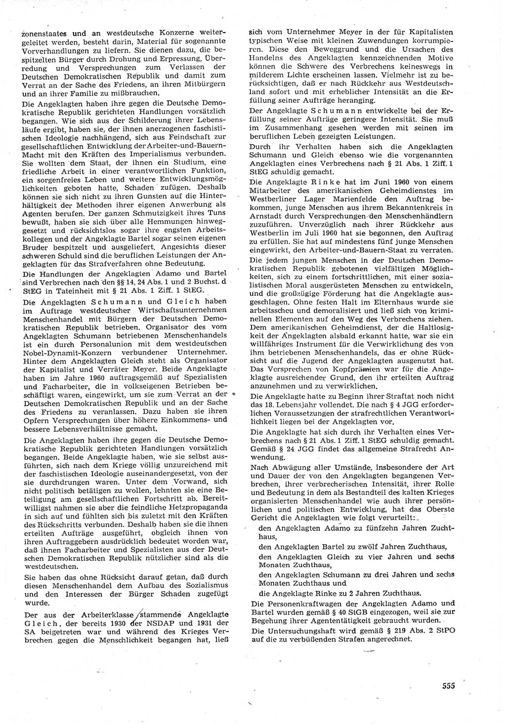 Neue Justiz (NJ), Zeitschrift für Recht und Rechtswissenschaft [Deutsche Demokratische Republik (DDR)], 15. Jahrgang 1961, Seite 555 (NJ DDR 1961, S. 555)