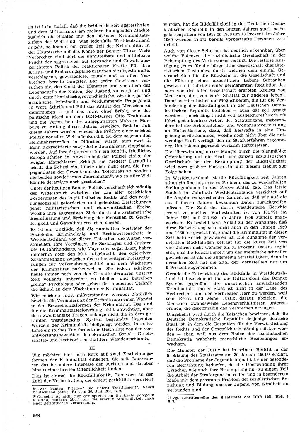 Neue Justiz (NJ), Zeitschrift für Recht und Rechtswissenschaft [Deutsche Demokratische Republik (DDR)], 15. Jahrgang 1961, Seite 564 (NJ DDR 1961, S. 564)