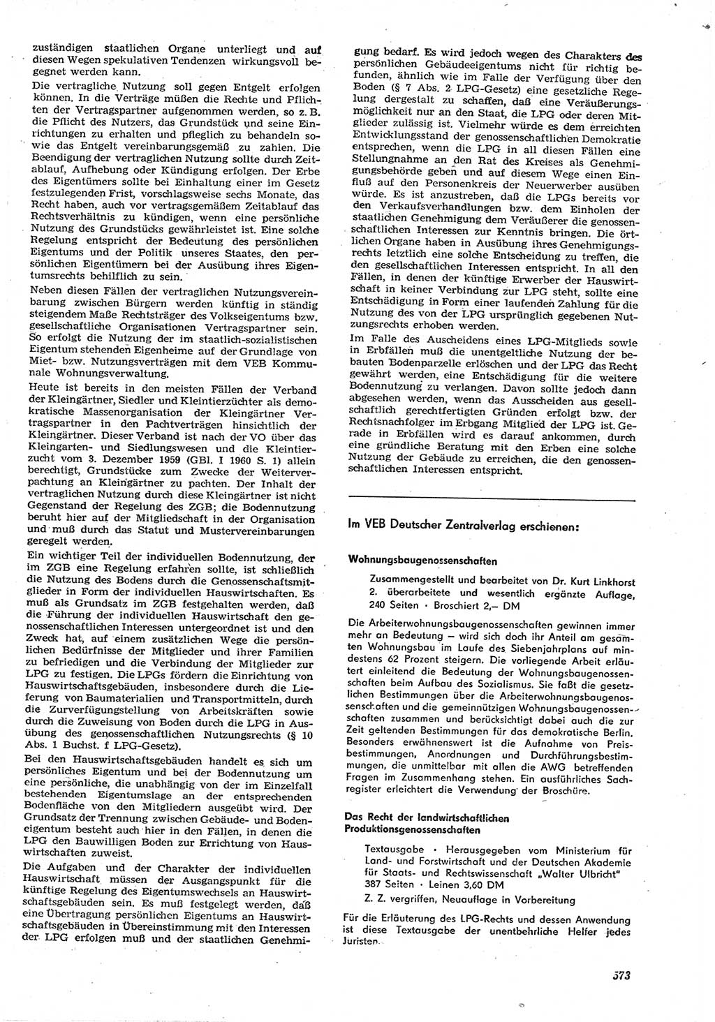 Neue Justiz (NJ), Zeitschrift für Recht und Rechtswissenschaft [Deutsche Demokratische Republik (DDR)], 15. Jahrgang 1961, Seite 573 (NJ DDR 1961, S. 573)