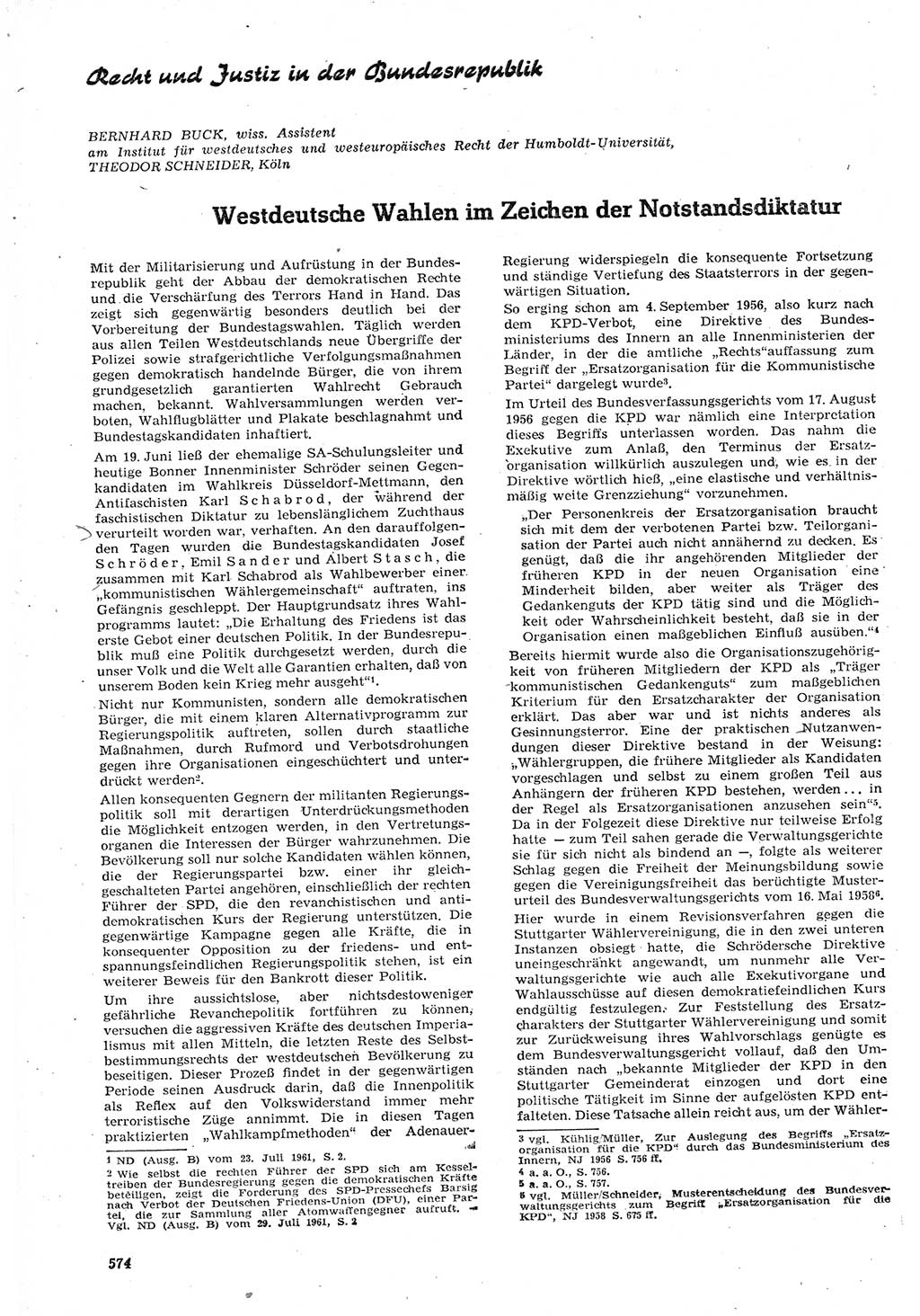 Neue Justiz (NJ), Zeitschrift für Recht und Rechtswissenschaft [Deutsche Demokratische Republik (DDR)], 15. Jahrgang 1961, Seite 574 (NJ DDR 1961, S. 574)