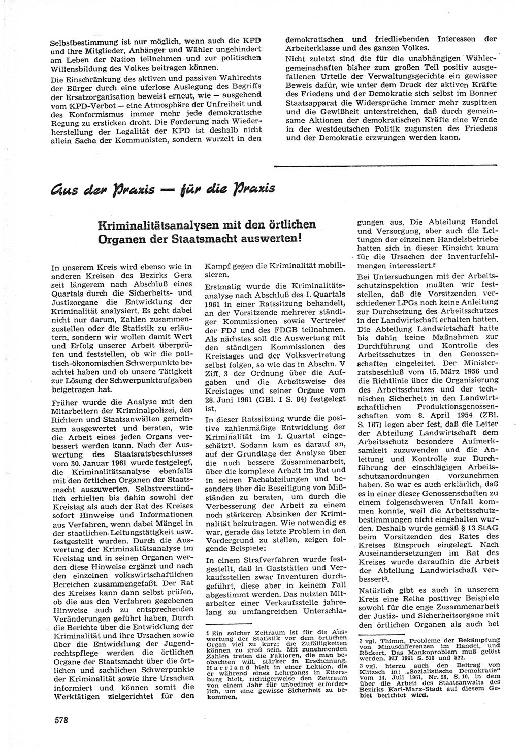 Neue Justiz (NJ), Zeitschrift für Recht und Rechtswissenschaft [Deutsche Demokratische Republik (DDR)], 15. Jahrgang 1961, Seite 578 (NJ DDR 1961, S. 578)