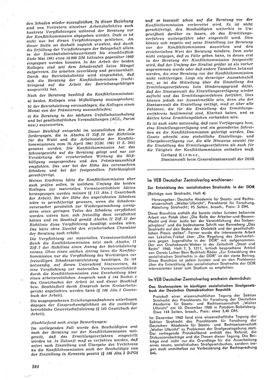 Neue Justiz (NJ), Zeitschrift für Recht und Rechtswissenschaft [Deutsche Demokratische Republik (DDR)], 15. Jahrgang 1961, Seite 584 (NJ DDR 1961, S. 584)