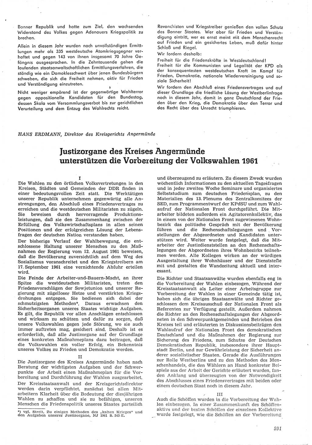 Neue Justiz (NJ), Zeitschrift für Recht und Rechtswissenschaft [Deutsche Demokratische Republik (DDR)], 15. Jahrgang 1961, Seite 591 (NJ DDR 1961, S. 591)