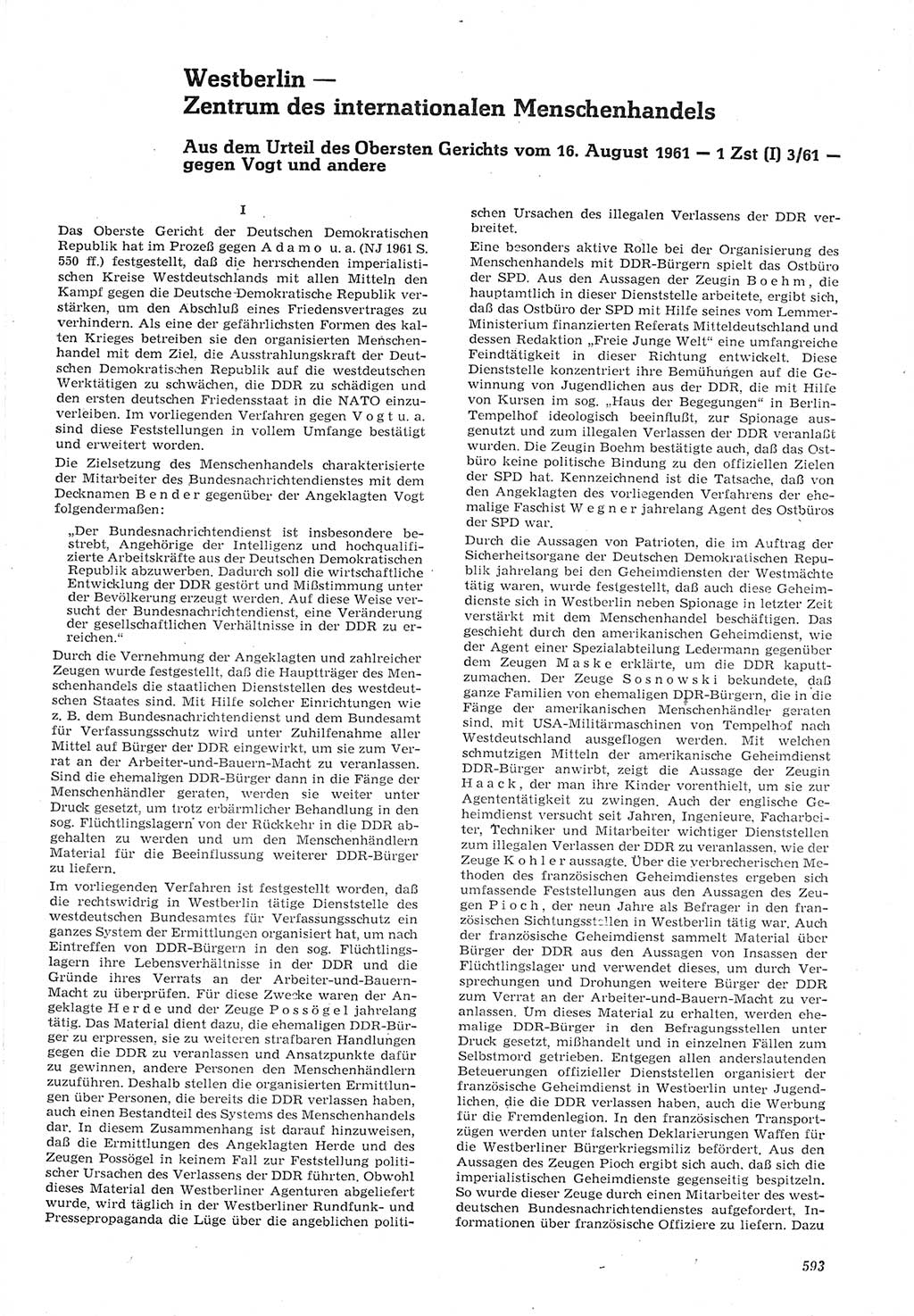 Neue Justiz (NJ), Zeitschrift für Recht und Rechtswissenschaft [Deutsche Demokratische Republik (DDR)], 15. Jahrgang 1961, Seite 593 (NJ DDR 1961, S. 593)