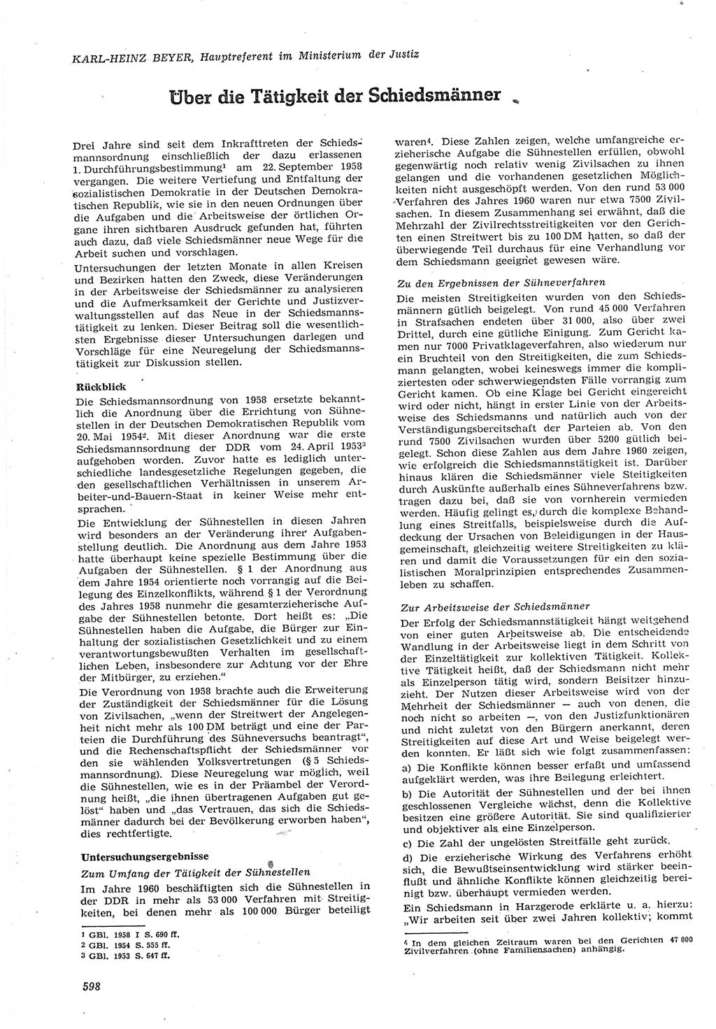 Neue Justiz (NJ), Zeitschrift für Recht und Rechtswissenschaft [Deutsche Demokratische Republik (DDR)], 15. Jahrgang 1961, Seite 598 (NJ DDR 1961, S. 598)