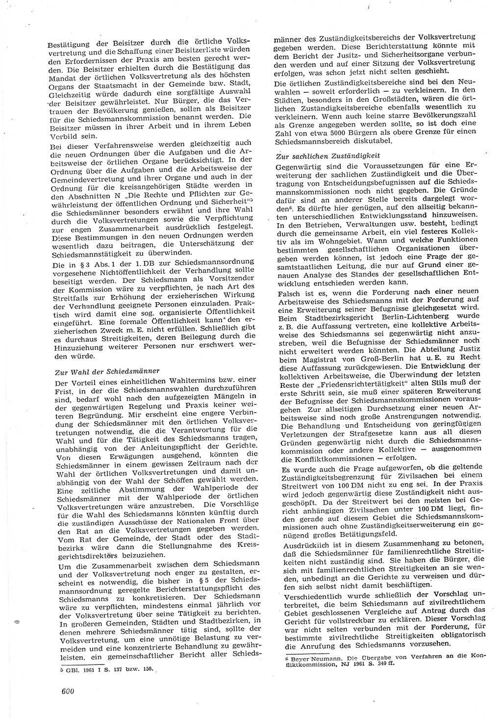 Neue Justiz (NJ), Zeitschrift für Recht und Rechtswissenschaft [Deutsche Demokratische Republik (DDR)], 15. Jahrgang 1961, Seite 600 (NJ DDR 1961, S. 600)