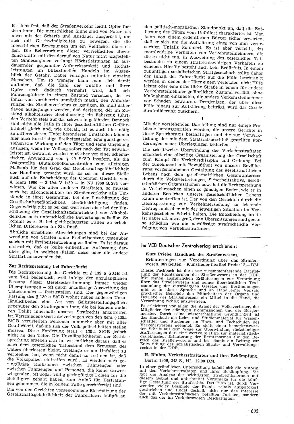 Neue Justiz (NJ), Zeitschrift für Recht und Rechtswissenschaft [Deutsche Demokratische Republik (DDR)], 15. Jahrgang 1961, Seite 605 (NJ DDR 1961, S. 605)