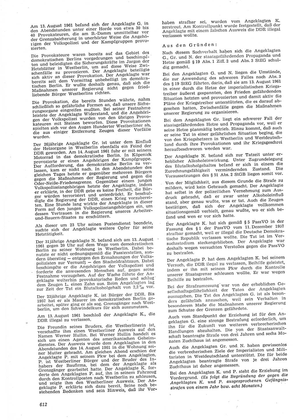 Neue Justiz (NJ), Zeitschrift für Recht und Rechtswissenschaft [Deutsche Demokratische Republik (DDR)], 15. Jahrgang 1961, Seite 612 (NJ DDR 1961, S. 612)