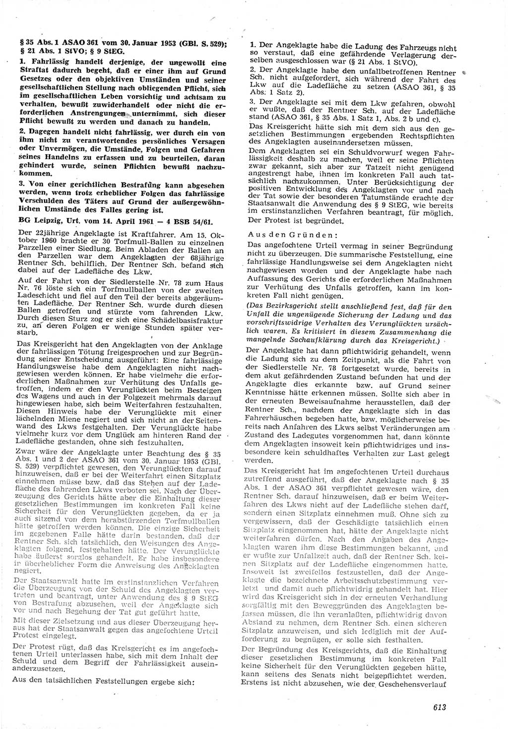 Neue Justiz (NJ), Zeitschrift für Recht und Rechtswissenschaft [Deutsche Demokratische Republik (DDR)], 15. Jahrgang 1961, Seite 613 (NJ DDR 1961, S. 613)