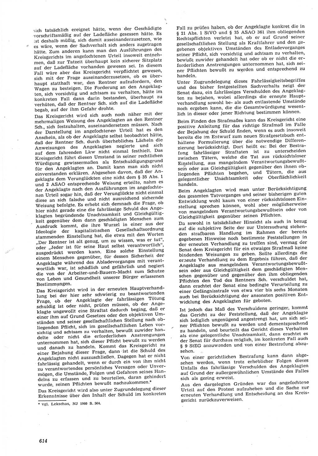 Neue Justiz (NJ), Zeitschrift für Recht und Rechtswissenschaft [Deutsche Demokratische Republik (DDR)], 15. Jahrgang 1961, Seite 614 (NJ DDR 1961, S. 614)