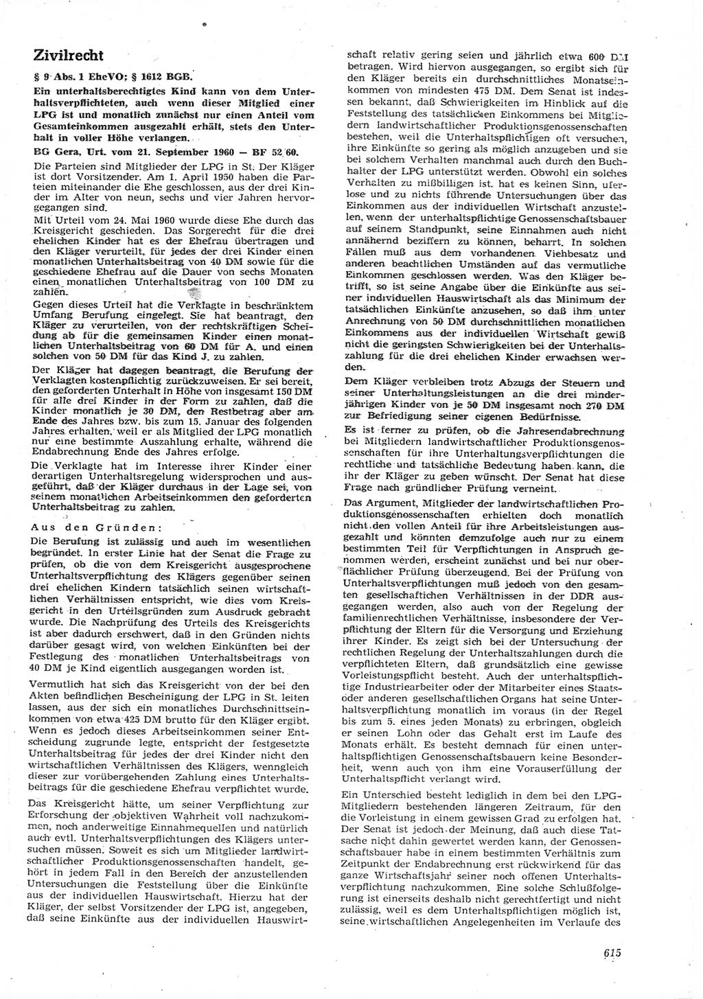 Neue Justiz (NJ), Zeitschrift für Recht und Rechtswissenschaft [Deutsche Demokratische Republik (DDR)], 15. Jahrgang 1961, Seite 615 (NJ DDR 1961, S. 615)
