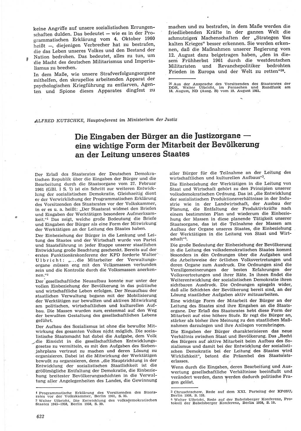 Neue Justiz (NJ), Zeitschrift für Recht und Rechtswissenschaft [Deutsche Demokratische Republik (DDR)], 15. Jahrgang 1961, Seite 622 (NJ DDR 1961, S. 622)