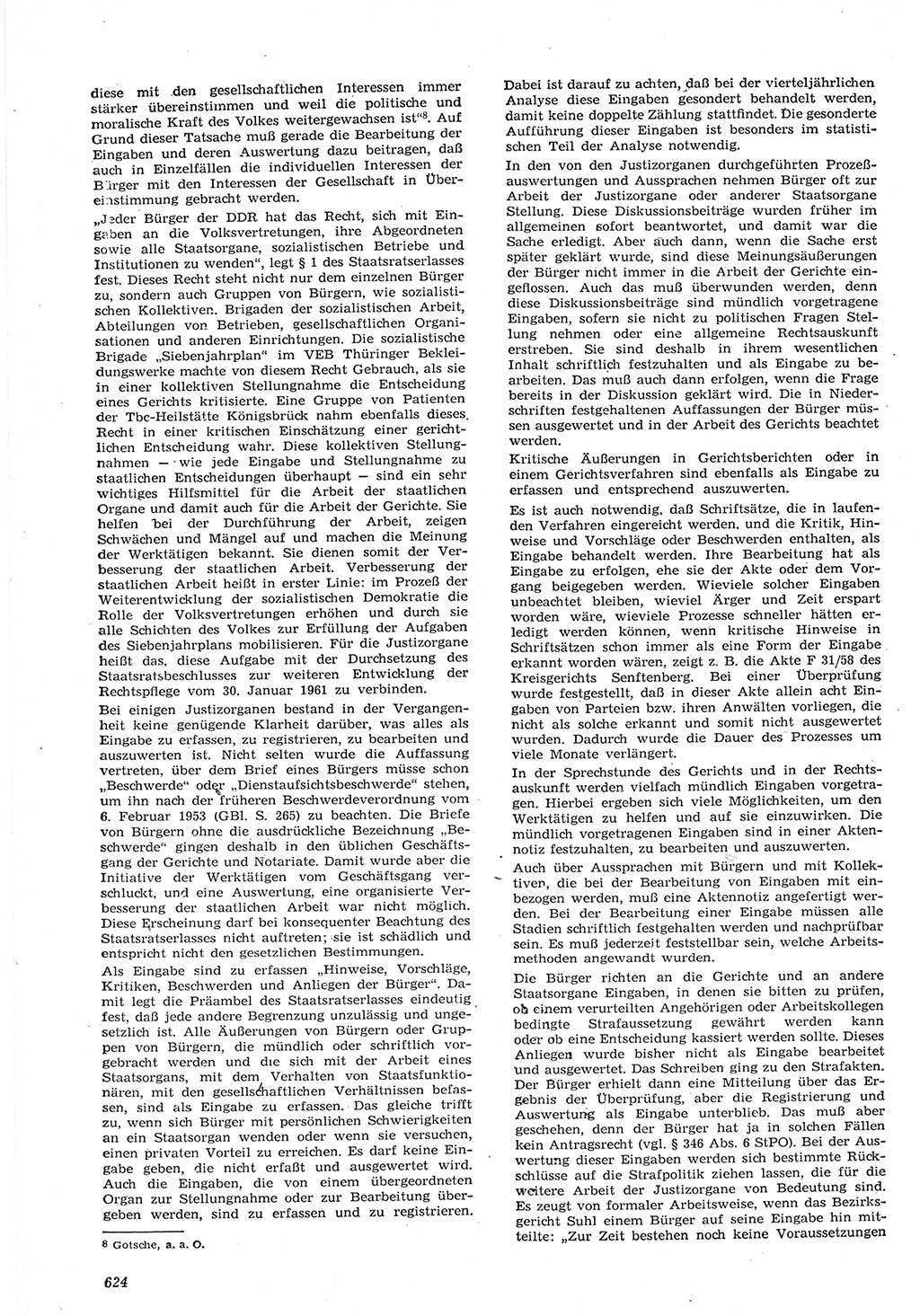 Neue Justiz (NJ), Zeitschrift für Recht und Rechtswissenschaft [Deutsche Demokratische Republik (DDR)], 15. Jahrgang 1961, Seite 624 (NJ DDR 1961, S. 624)