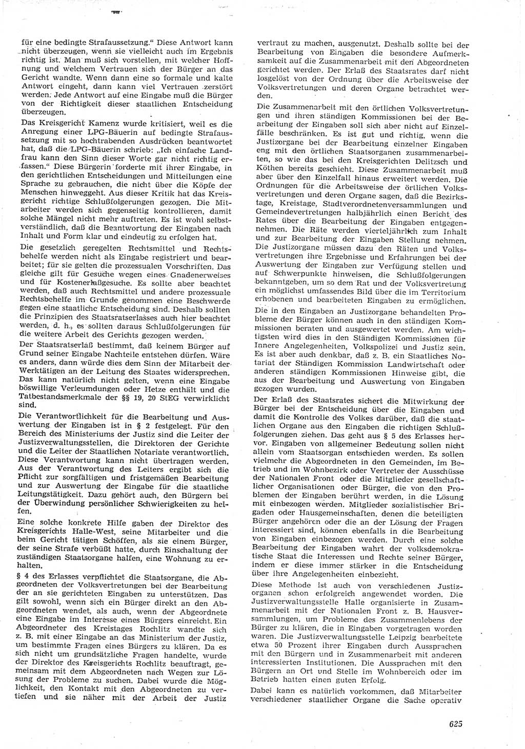 Neue Justiz (NJ), Zeitschrift für Recht und Rechtswissenschaft [Deutsche Demokratische Republik (DDR)], 15. Jahrgang 1961, Seite 625 (NJ DDR 1961, S. 625)