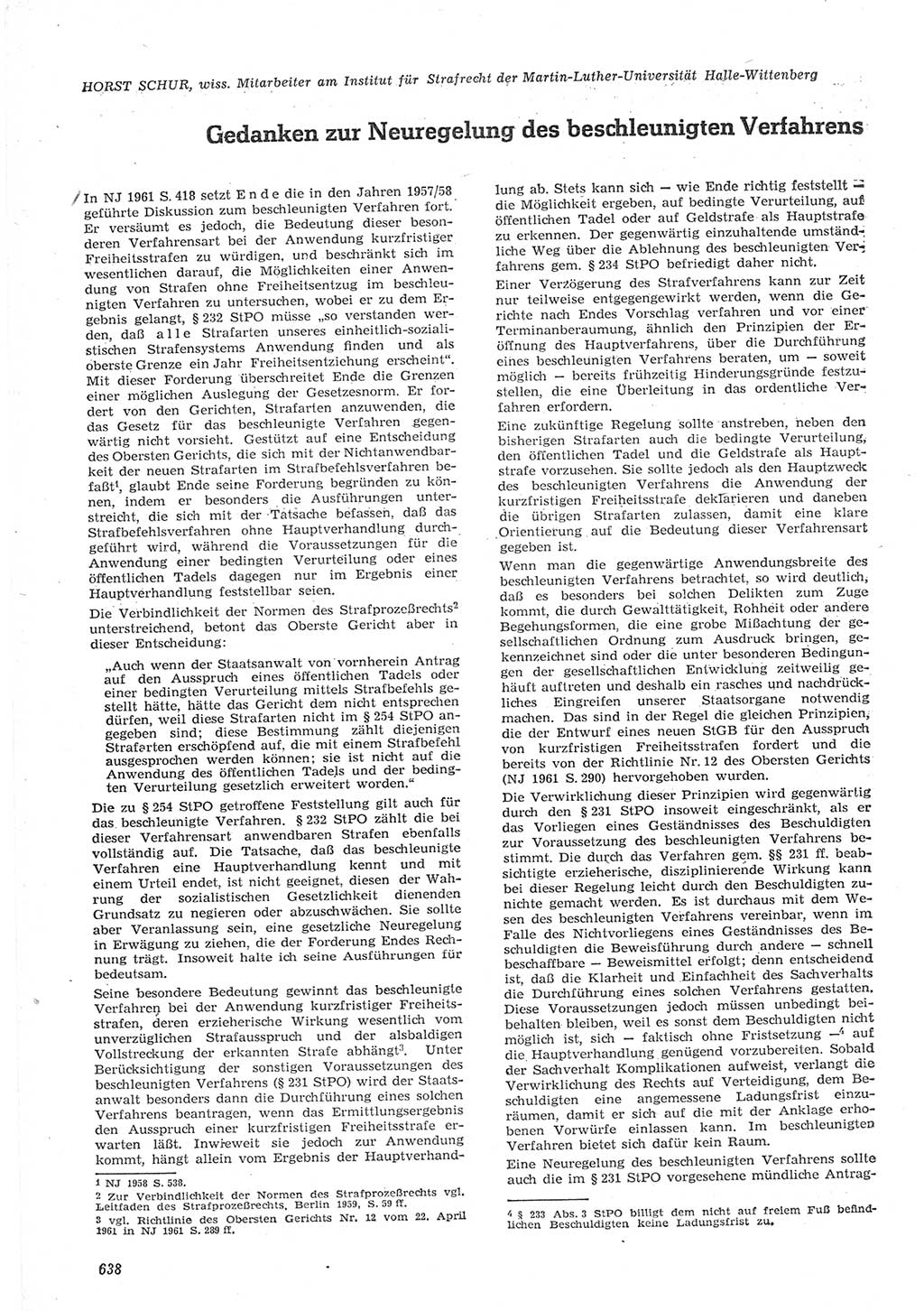 Neue Justiz (NJ), Zeitschrift für Recht und Rechtswissenschaft [Deutsche Demokratische Republik (DDR)], 15. Jahrgang 1961, Seite 638 (NJ DDR 1961, S. 638)