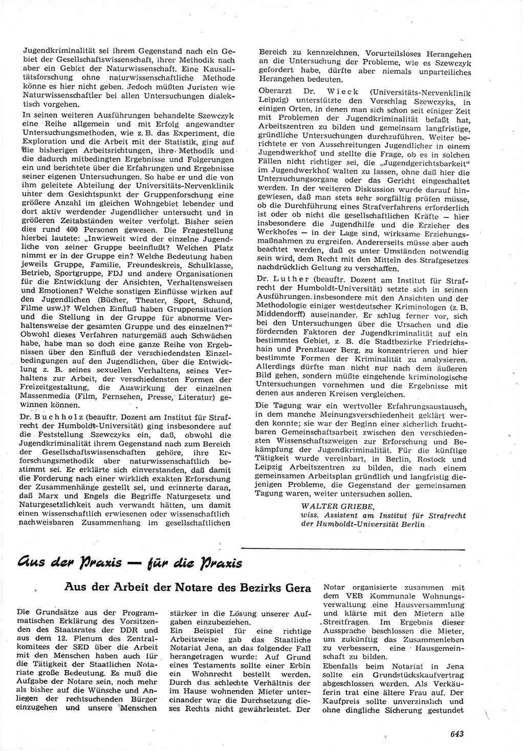 Neue Justiz (NJ), Zeitschrift für Recht und Rechtswissenschaft [Deutsche Demokratische Republik (DDR)], 15. Jahrgang 1961, Seite 643 (NJ DDR 1961, S. 643)