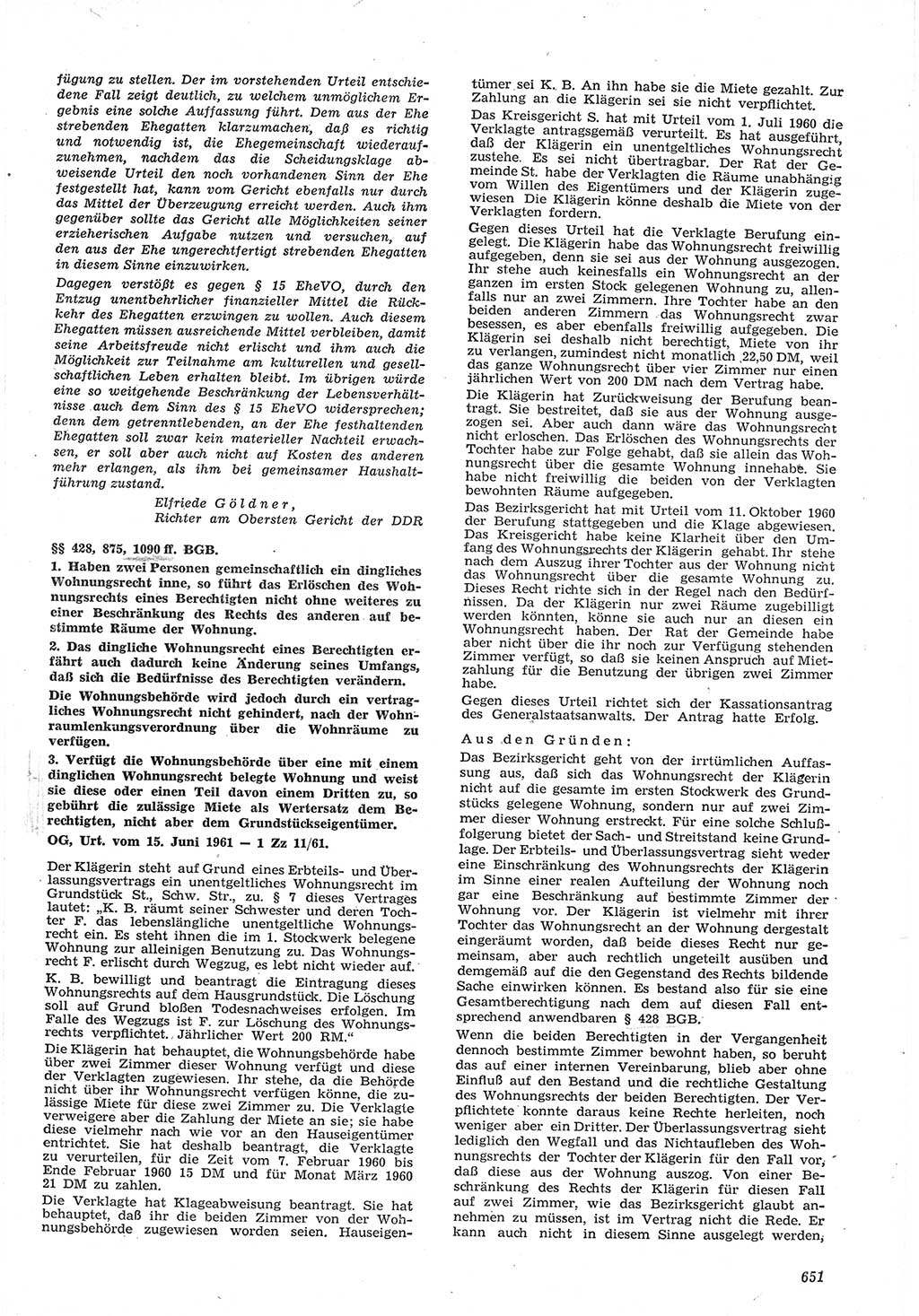 Neue Justiz (NJ), Zeitschrift für Recht und Rechtswissenschaft [Deutsche Demokratische Republik (DDR)], 15. Jahrgang 1961, Seite 651 (NJ DDR 1961, S. 651)